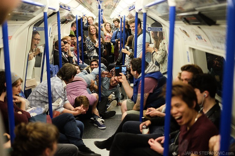 Party in the tube somewhere under Soho, one late evening