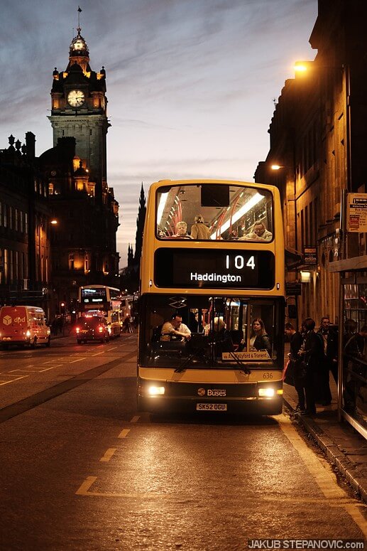 dusk at the Princes Street from the ground level..