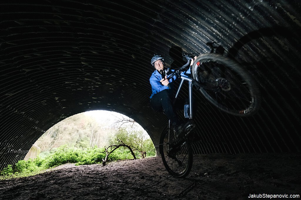 Wheelie in a tunnel.